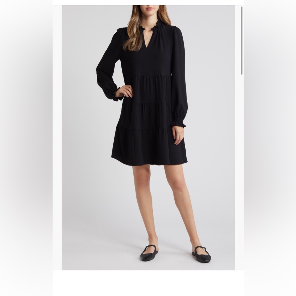 Caslon Black Long-Sleeve Tiered Mini Dress